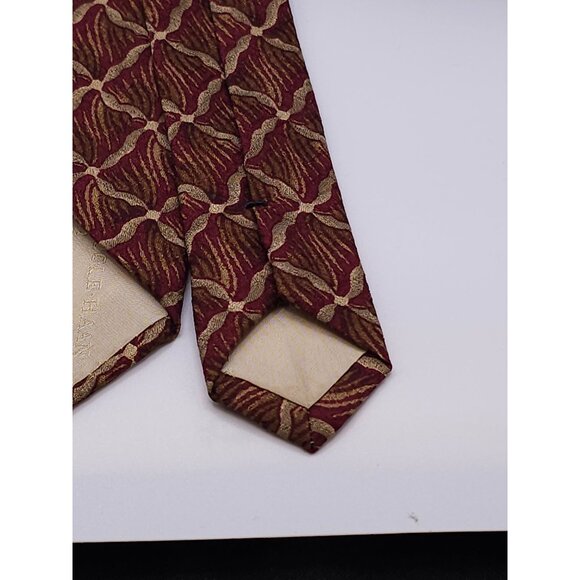 Cole Haan Mens Vintage Silk Tie Red & Gold Geometric Pattern - Picture 7 of 16